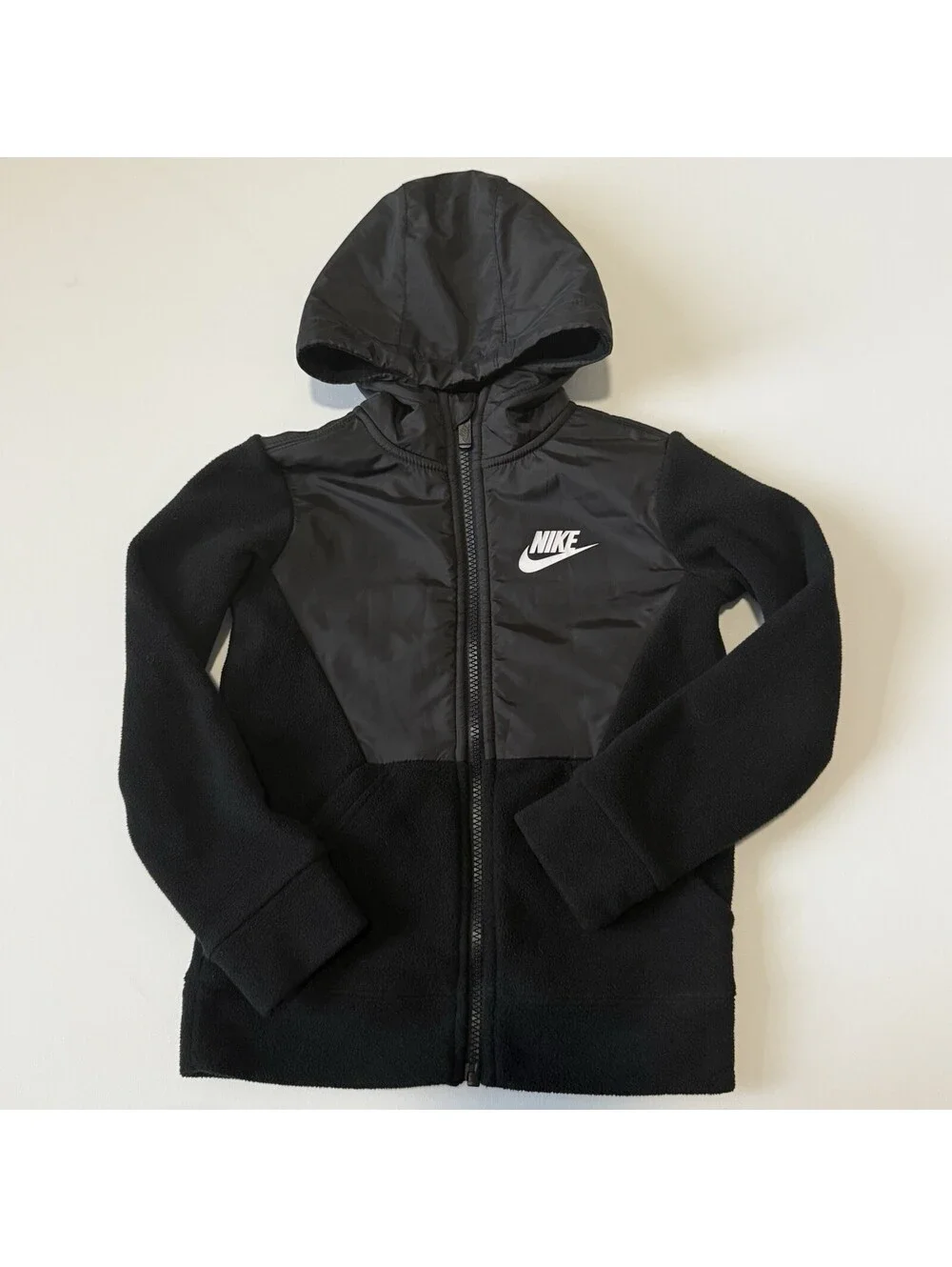 Nike Kids Black Full Zip Hooded Fleece Jacket Size Small 4-5 Years